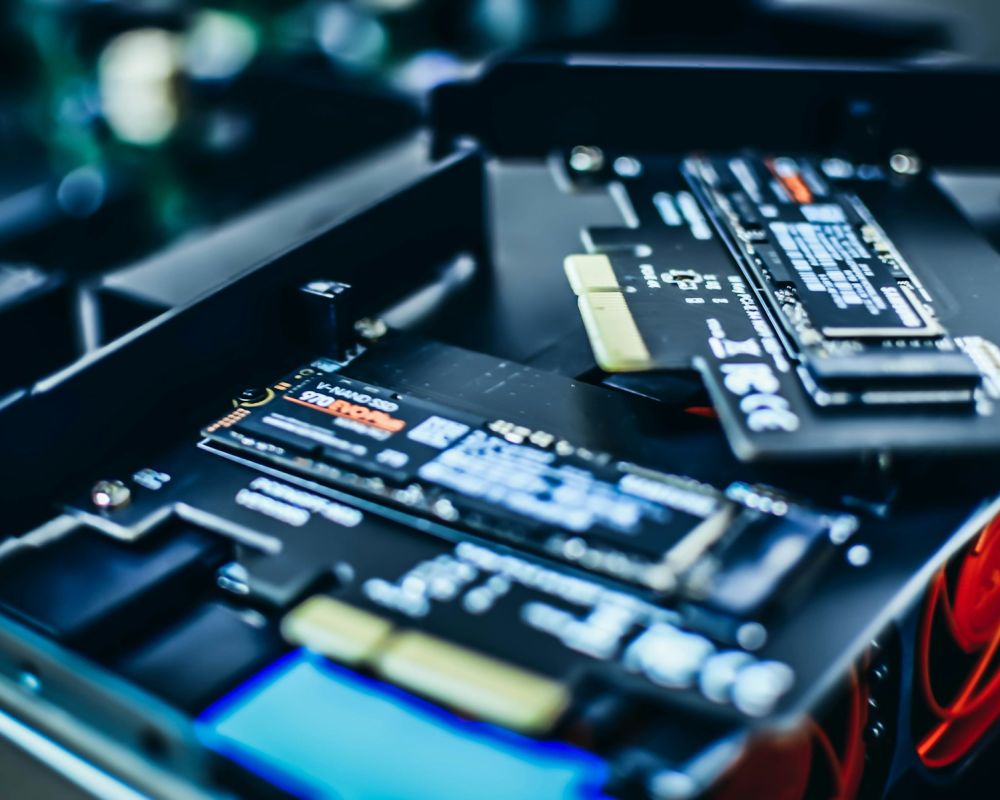 Close-up of an SSD inside a computer