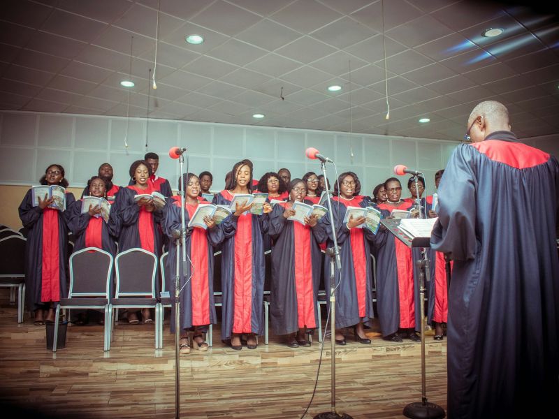 Church choir singing on stage