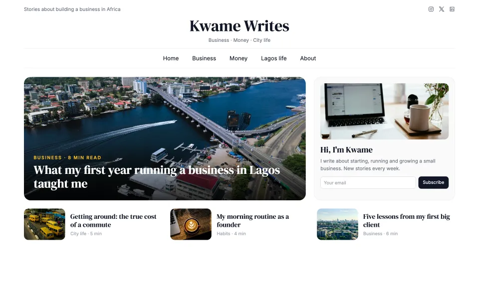 Sample website design for a personal blog