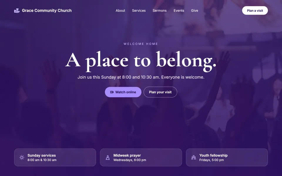 Sample website design for a church