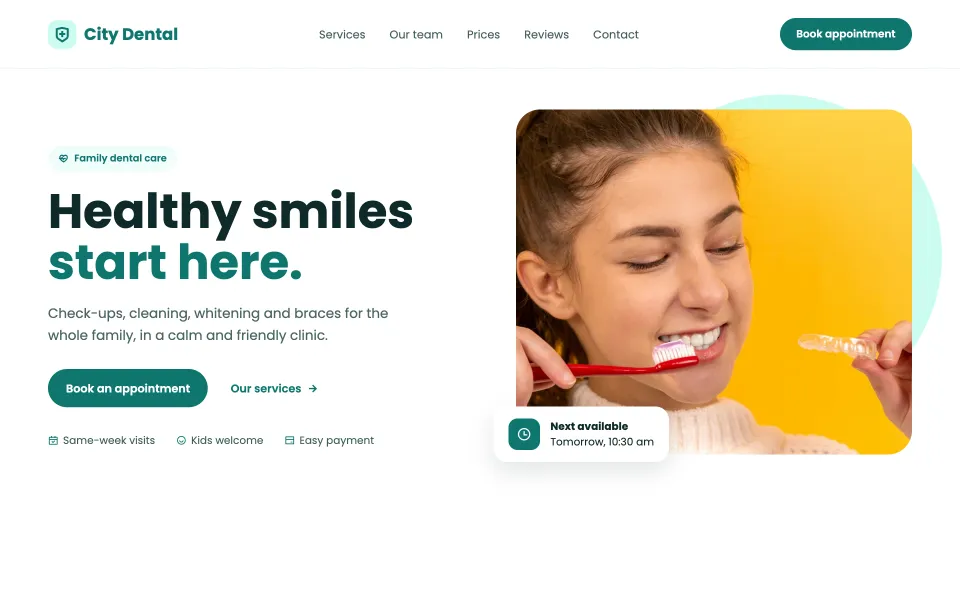 Sample website design for a dental clinic