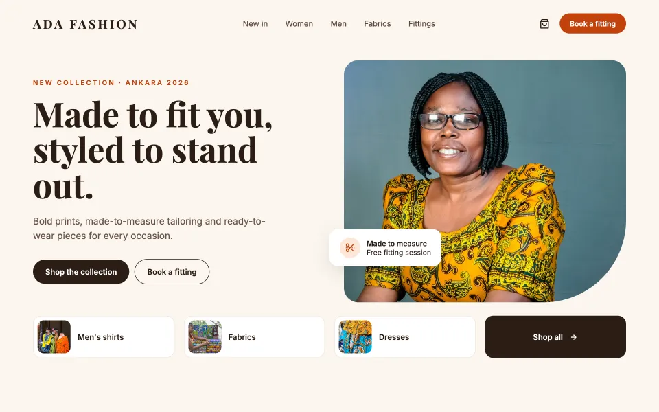 Sample website design for a fashion boutique