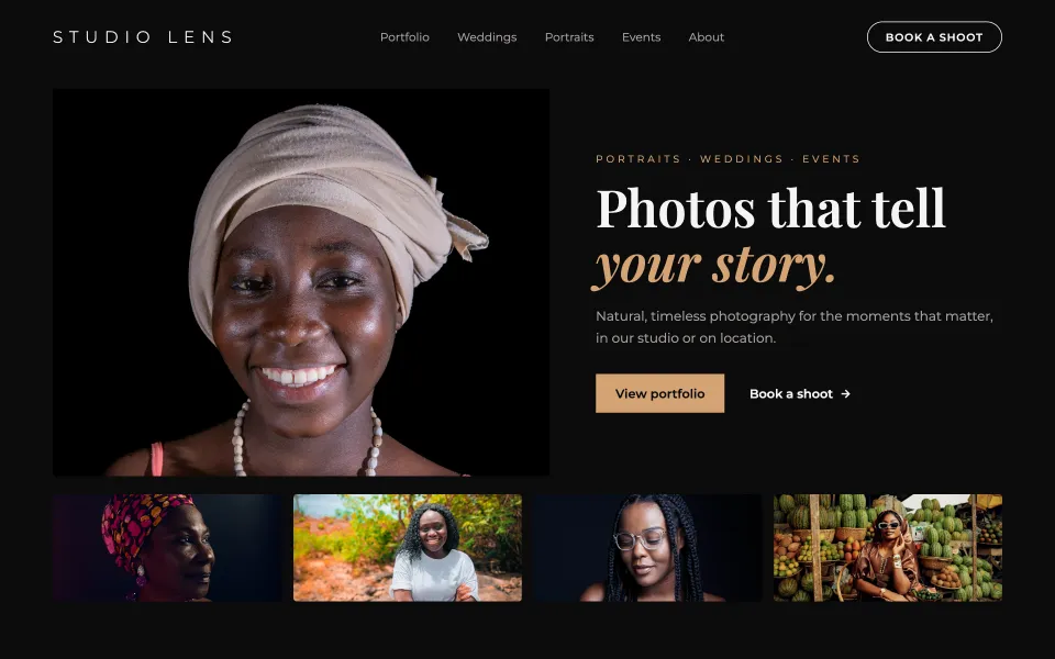 Sample website design for a photography studio