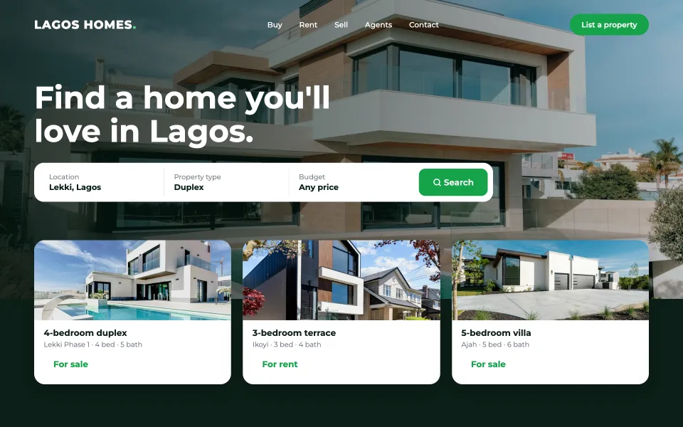 Sample website design for a real estate agency