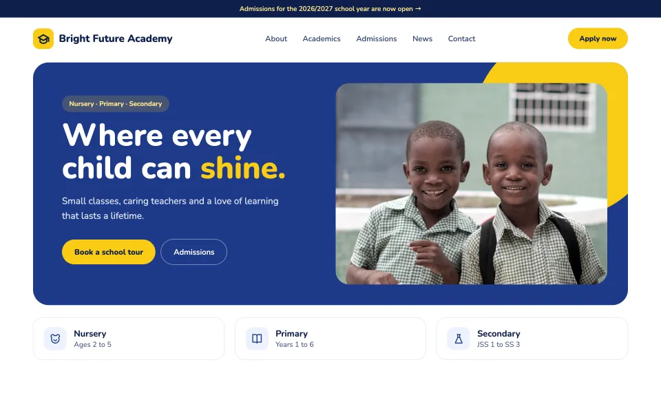 Sample website design for a school